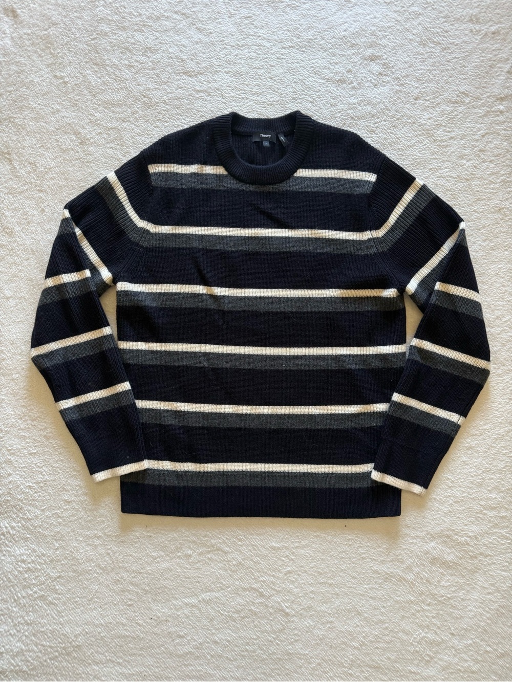 Men's Navy Striped Crewneck Sweater - Classic Knit